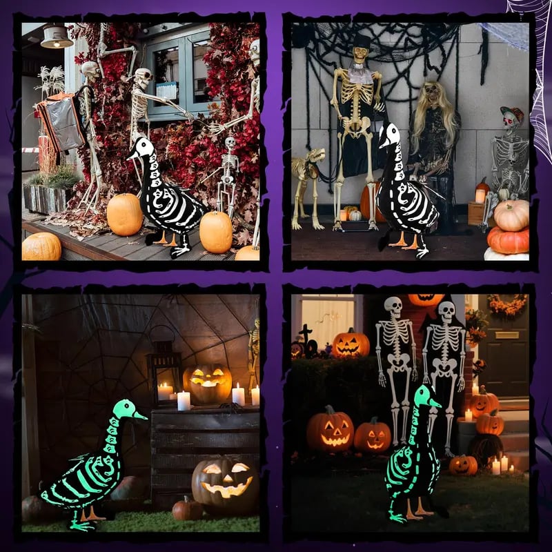 Halloween Porch Goose Outfits Glow in the Dark Skeleton Pumpkin Costume Clothes Accessories for 23'' Plastic/ Cement Goose Statue, Halloween Outdoor Patio Yard Lawn Decoration