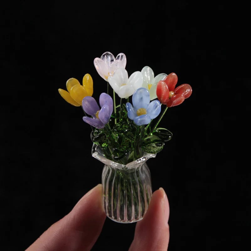 💐 Tiny Glass Flowers – Miniature Floral Vase Set | Colorful Forever Blooms