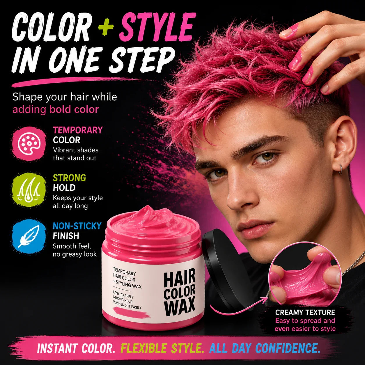 Festival & Party Ready! Instant Hair Color Wax — Temporary Washable Styling Mud 🎪✨
