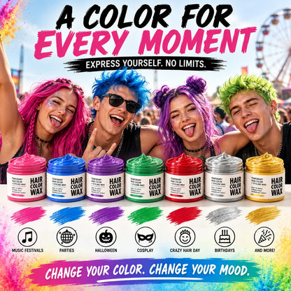 Festival & Party Ready! Instant Hair Color Wax — Temporary Washable Styling Mud 🎪✨