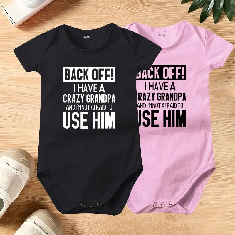 🔥Hot Sale🌟👶 "Back Off! I Have a Crazy Grandpa" Cute Cotton Baby Bodysuit