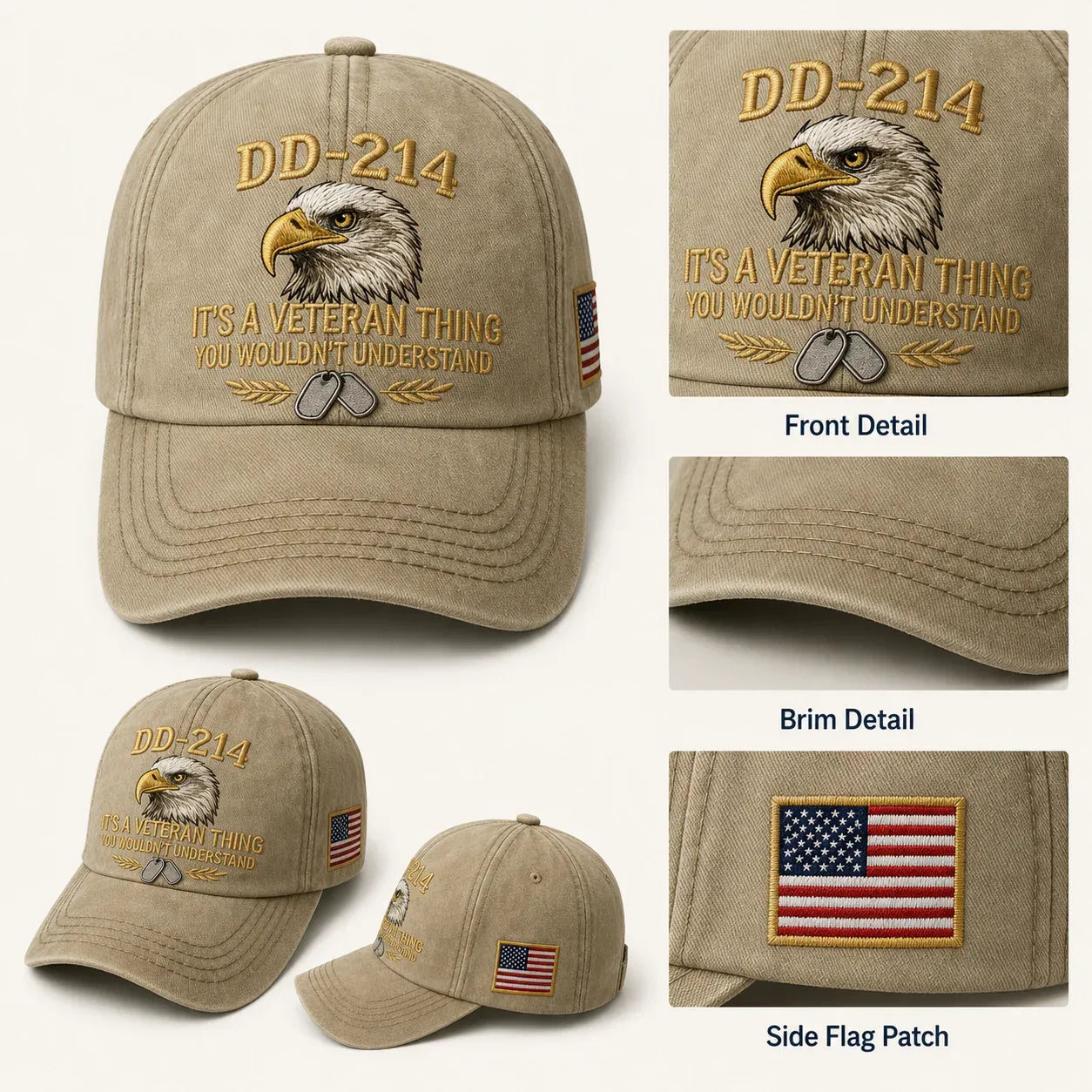 DD-214 Veteran 3D Embroidered Cap - “IT'S A VETERAN THING YOU WOULDN'T UNDERSTAND”🎁 Free Honor Coin With Every Cap Purchase