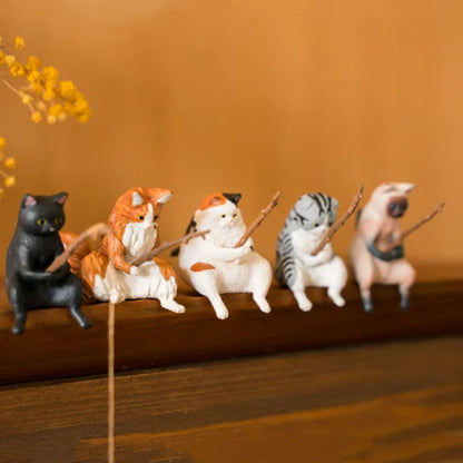 Hand-Painted Mini Cat Desk Figurines - Set of 5 Cute Cartoon Kitty Companions