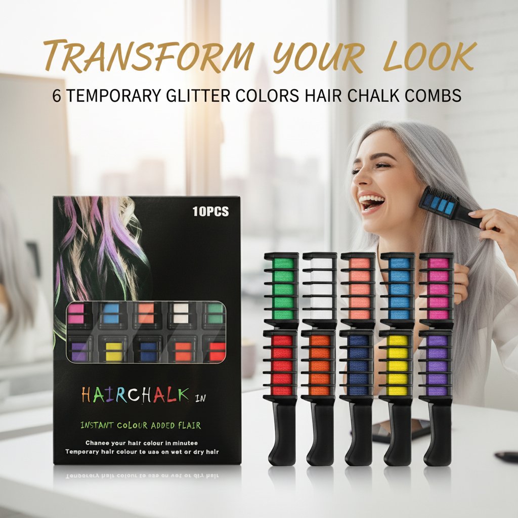 ✨Instant Washable Hair Chalk Comb Set - Mess-Free Temporary Hair Color for Kids & Parties🎆