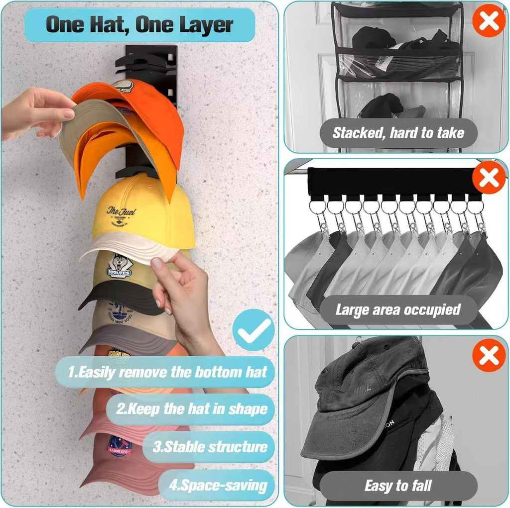 🔥 Hot Sell -Baseball Cap Storage Rack Wall 🔥- Easy Install Wall Hat Rack