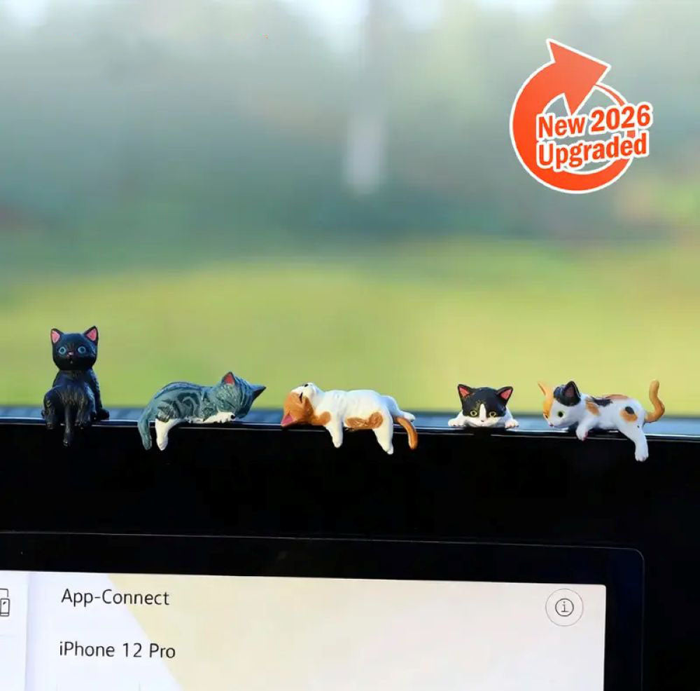 Hand-Painted Mini Cat Desk Figurines - Set of 5 Cute Cartoon Kitty Companions