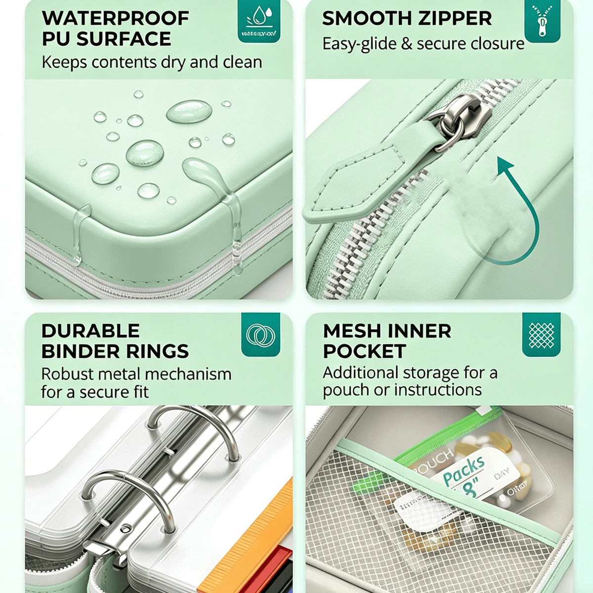 💊Limited Time Offer ! A8 Waterproof 14 Color-Coded Pill Pouches Organizer – Portable Binder-Style Weekly Travel Medicine Storage Case for Pills, Vitamins & Supplements