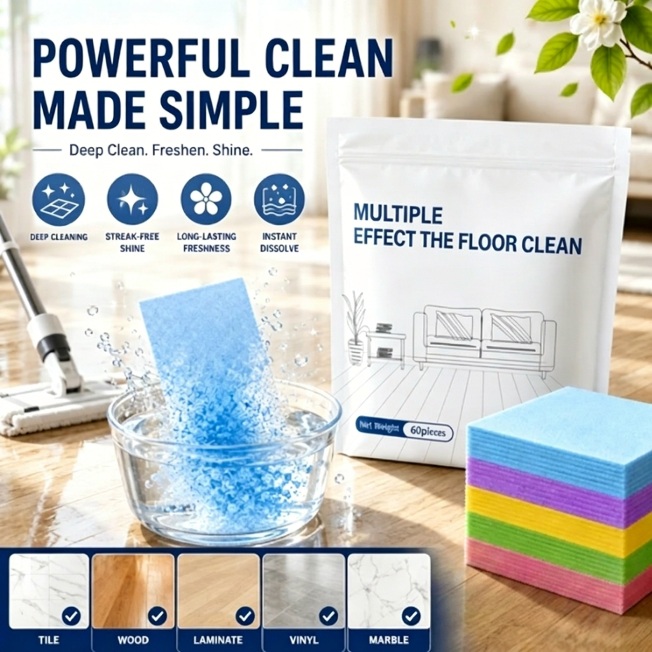 60-Pieces Multi-Effect Floor Cleaning Sheets — Eco-Friendly Dissolving Floor Cleaner Paper for Hardwood, Tile, & Laminate