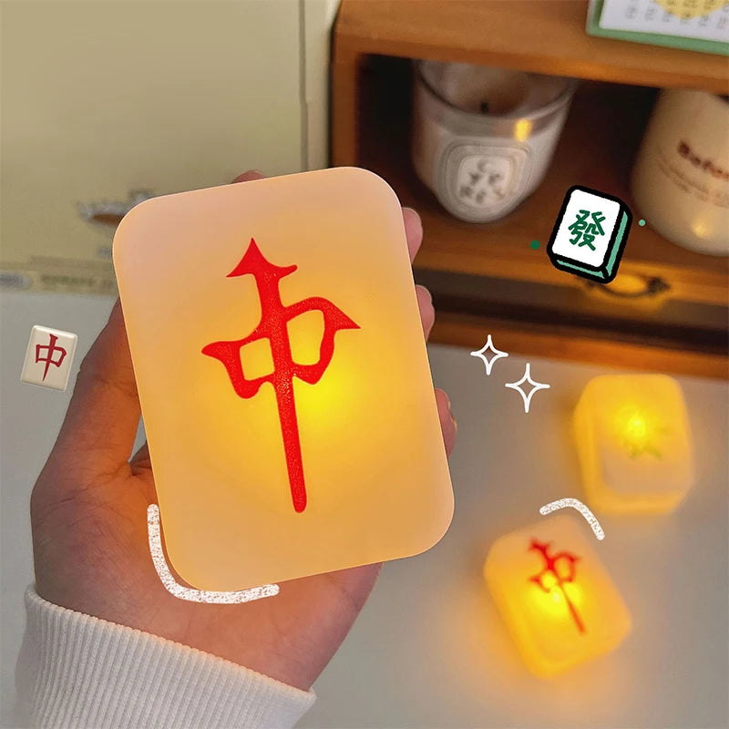 Cute Mahjong LED Night Light 🀄️ Aesthetic Room Decor & Creative Ambient Lamp ✨ Kawaii Silicone Bedside Light, Unique Novelty Gift for Game Lovers 🎁