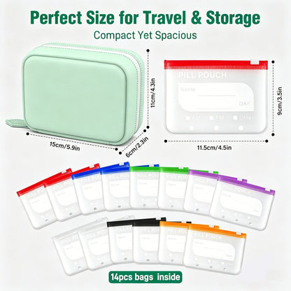💊Limited Time Offer ! A8 Waterproof 14 Color-Coded Pill Pouches Organizer – Portable Binder-Style Weekly Travel Medicine Storage Case for Pills, Vitamins & Supplements