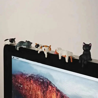 Hand-Painted Mini Cat Desk Figurines - Set of 5 Cute Cartoon Kitty Companions