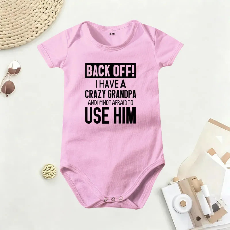 🔥Hot Sale🌟👶 "Back Off! I Have a Crazy Grandpa" Cute Cotton Baby Bodysuit