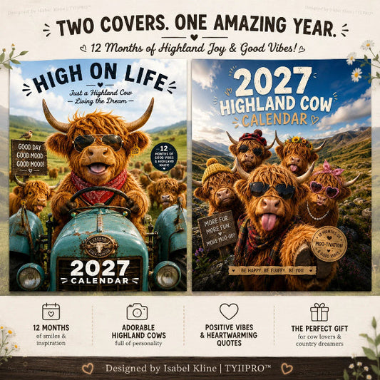 2027 Funny Highland Cow Wall Calendar | A4 Hanging Calendar