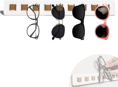 Sunglasses Organizer Wood Wall Mounted Sunglass Rack Adhesive Eyeglasses Holder Stand Eyewear Hanging Display Rack Glasses Holder for Entryway Living Room Bedroom Home Decor (Wood - White)