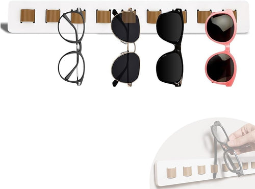 Sunglasses Organizer Wood Wall Mounted Sunglass Rack Adhesive Eyeglasses Holder Stand Eyewear Hanging Display Rack Glasses Holder for Entryway Living Room Bedroom Home Decor (Wood - White)