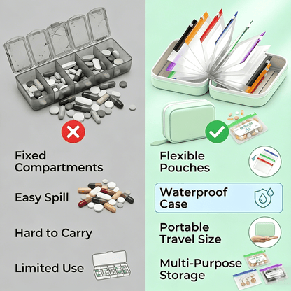 💊Limited Time Offer ! A8 Waterproof 14 Color-Coded Pill Pouches Organizer – Portable Binder-Style Weekly Travel Medicine Storage Case for Pills, Vitamins & Supplements