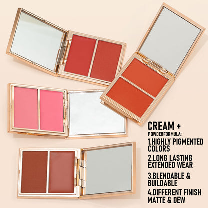 Double-Take Cream & Powder Blush Duo | Long-Lasting 2-in-1 Cheek Color Palette ✨