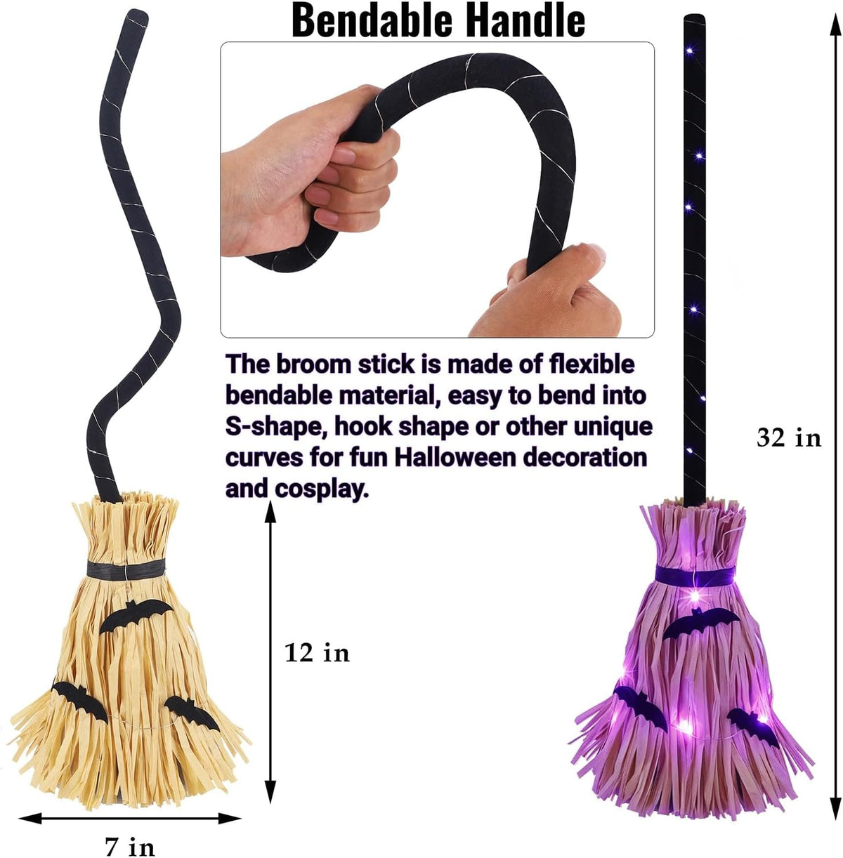 Glintoper Halloween Decoration Witches Broom, Animated Moving Broomsticks Halloween Decor with Spooky Sounds for Indoor & Outdoor Festival Gifts for Home Office Haunted House Party