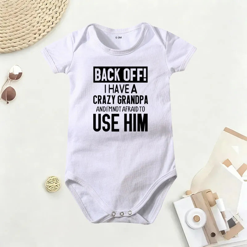 🔥Hot Sale🌟👶 "Back Off! I Have a Crazy Grandpa" Cute Cotton Baby Bodysuit