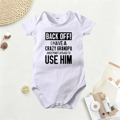 🔥Hot Sale🌟👶 "Back Off! I Have a Crazy Grandpa" Cute Cotton Baby Bodysuit