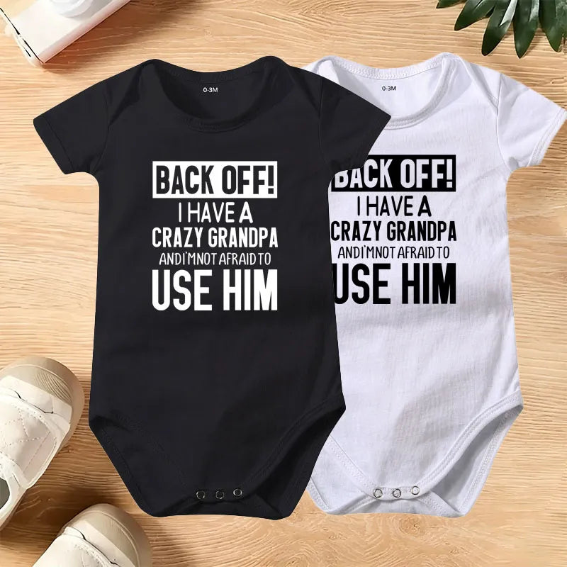 🔥Hot Sale🌟👶 "Back Off! I Have a Crazy Grandpa" Cute Cotton Baby Bodysuit