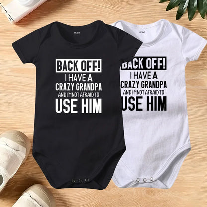 🔥Hot Sale🌟👶 "Back Off! I Have a Crazy Grandpa" Cute Cotton Baby Bodysuit