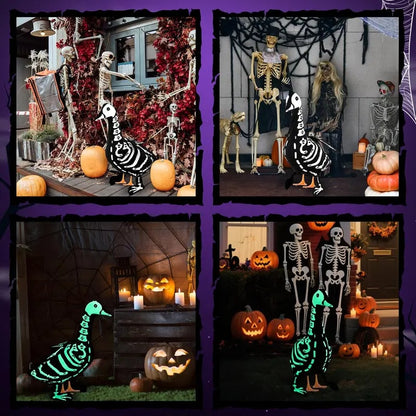 Halloween Porch Goose Outfits Glow in the Dark Skeleton Pumpkin Costume Clothes Accessories for 23'' Plastic/ Cement Goose Statue, Halloween Outdoor Patio Yard Lawn Decoration