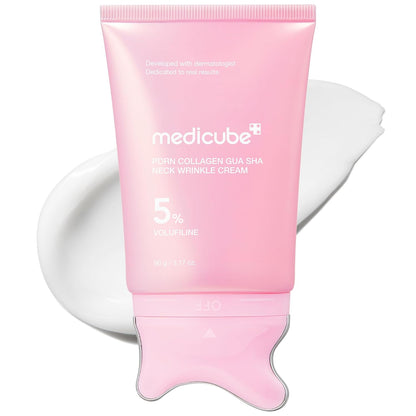 Medicube PDRN Collagen Gua Sha Neck Wrinkle Cream | Built-In Gua Sha Massager with Volufiline 5% + PDRN | Korean Skincare