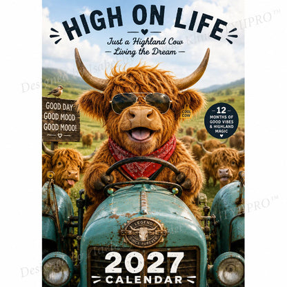 2027 Funny Highland Cow Wall Calendar | A4 Hanging Calendar