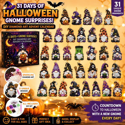 👻 Countdown to Halloween Magic! 🎃✨ 31-Day Gnome Diamond Art Advent Calendar – Create a New Sparkling Surprise Every Day! 💎