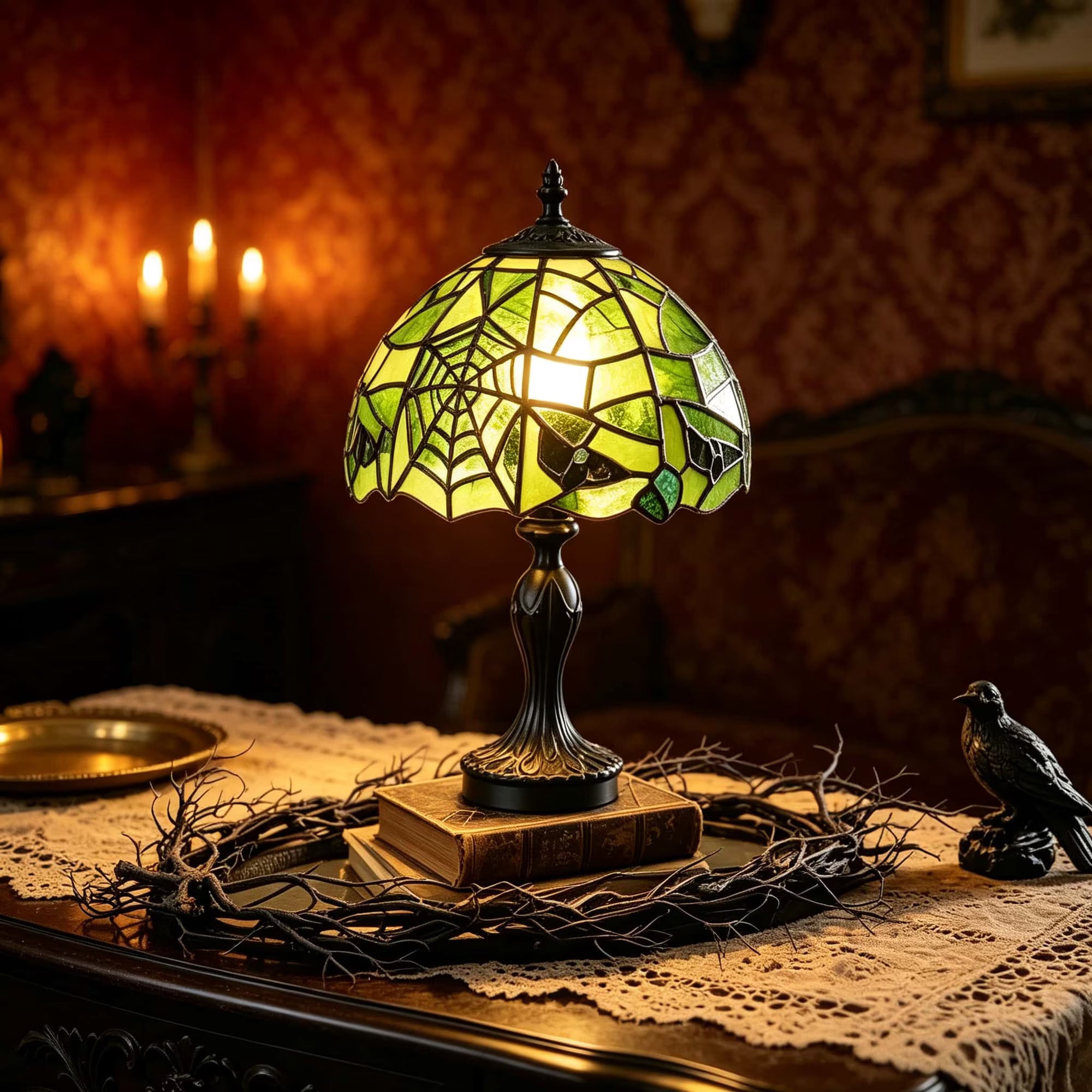 2026 New Halloween Glass Spiderweb Lamp