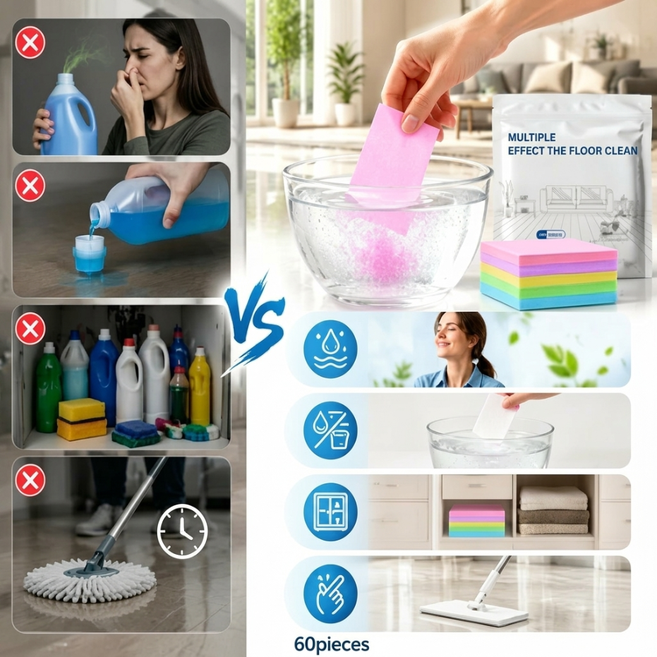 60-Pieces Multi-Effect Floor Cleaning Sheets — Eco-Friendly Dissolving Floor Cleaner Paper for Hardwood, Tile, & Laminate