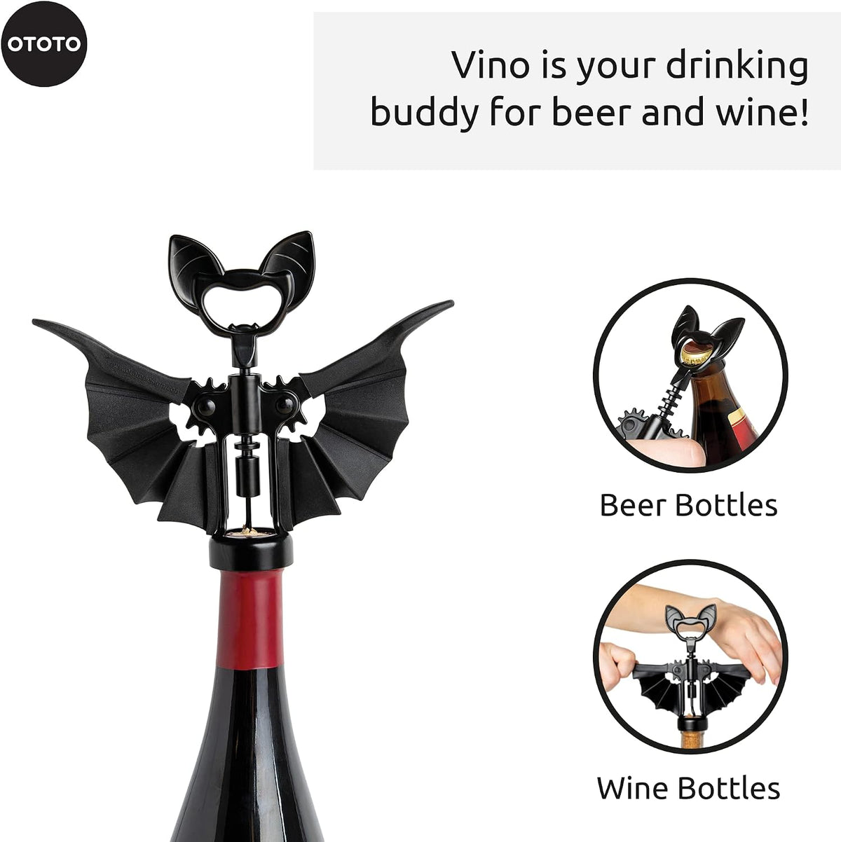 Gothic-Style Vino Spooky Bat 2-in-1 Wine & Beer Opener