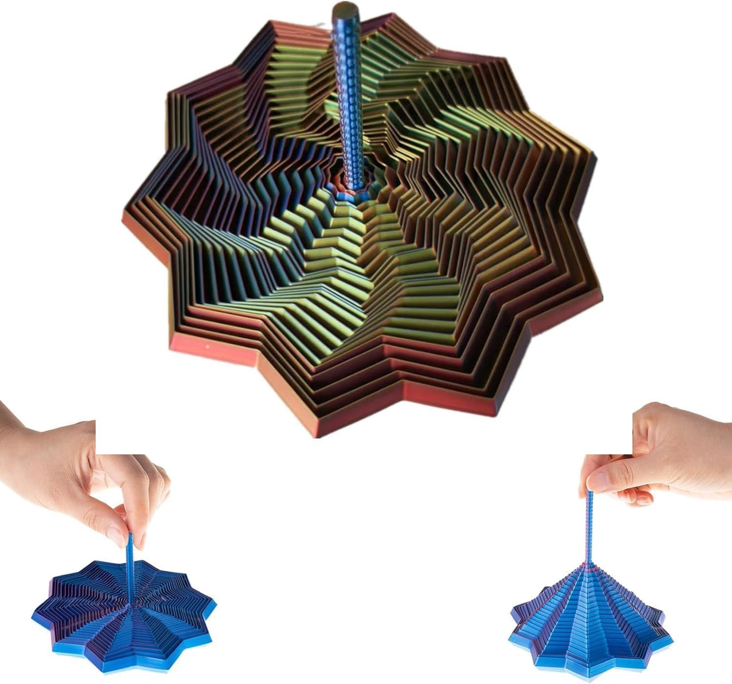 3D Printed Expanded Sensory Fidget Star - Sensory Fidget Star with Handle, Colorful Whirling Spiral Design