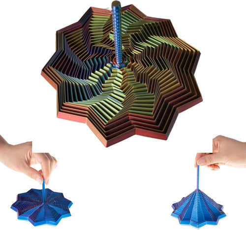 3D Printed Expanded Sensory Fidget Star - Sensory Fidget Star with Handle, Colorful Whirling Spiral Design