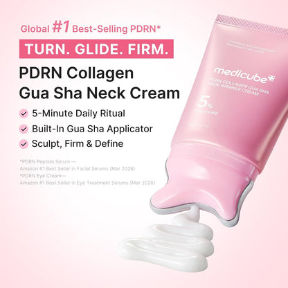 Medicube PDRN Collagen Gua Sha Neck Wrinkle Cream | Built-In Gua Sha Massager with Volufiline 5% + PDRN | Korean Skincare