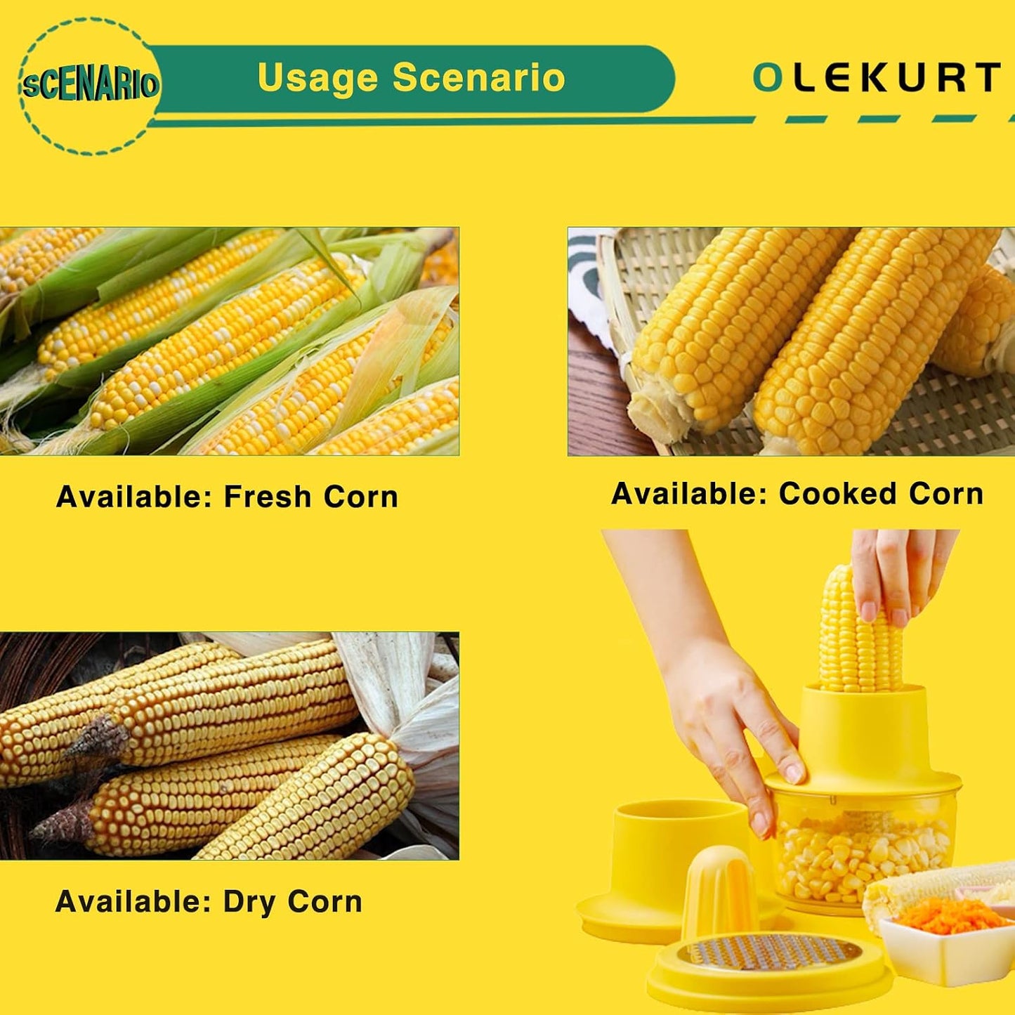 Corn Cob Stripper Tool, Corn Peeler for Corn on the Cob (Yellow)