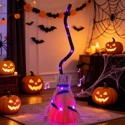 Glintoper Halloween Decoration Witches Broom, Animated Moving Broomsticks Halloween Decor with Spooky Sounds for Indoor & Outdoor Festival Gifts for Home Office Haunted House Party