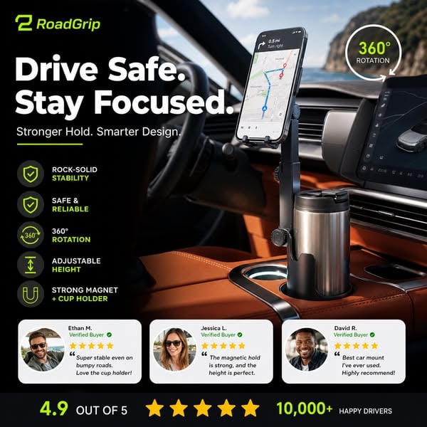 ⭐2026 New Arrival💥HOT SALE🥳🧲Car Cup Holder Phone Mount – 360° Adjustable, Strong N52 Magnet, One-Hand Operation, Fits All Phones, Stable Magnetic & Clamp Models for Safe Driving