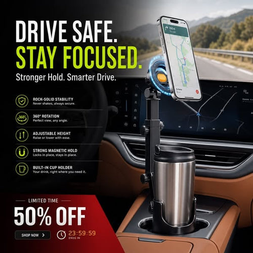 ⭐2026 New Arrival💥HOT SALE🥳🧲Car Cup Holder Phone Mount – 360° Adjustable, Strong N52 Magnet, One-Hand Operation, Fits All Phones, Stable Magnetic & Clamp Models for Safe Driving