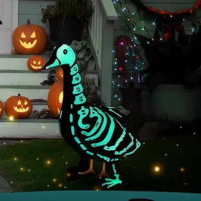 Halloween Porch Goose Outfits Glow in the Dark Skeleton Pumpkin Costume Clothes Accessories for 23'' Plastic/ Cement Goose Statue, Halloween Outdoor Patio Yard Lawn Decoration