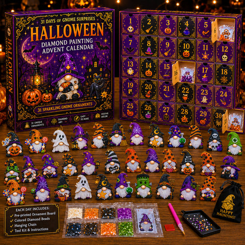 👻 Countdown to Halloween Magic! 🎃✨ 31-Day Gnome Diamond Art Advent Calendar – Create a New Sparkling Surprise Every Day! 💎