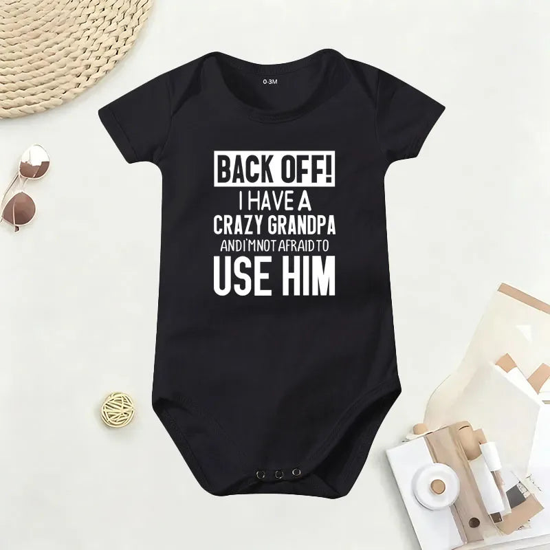 🔥Hot Sale🌟👶 "Back Off! I Have a Crazy Grandpa" Cute Cotton Baby Bodysuit