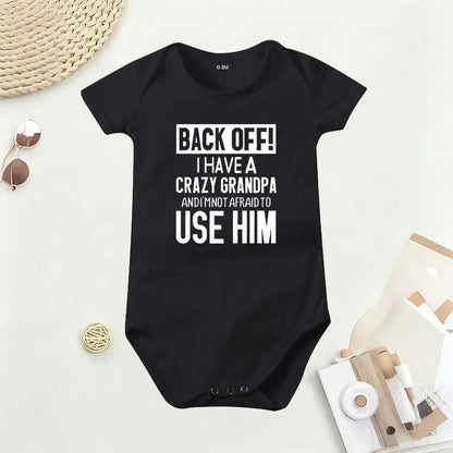 🔥Hot Sale🌟👶 "Back Off! I Have a Crazy Grandpa" Cute Cotton Baby Bodysuit