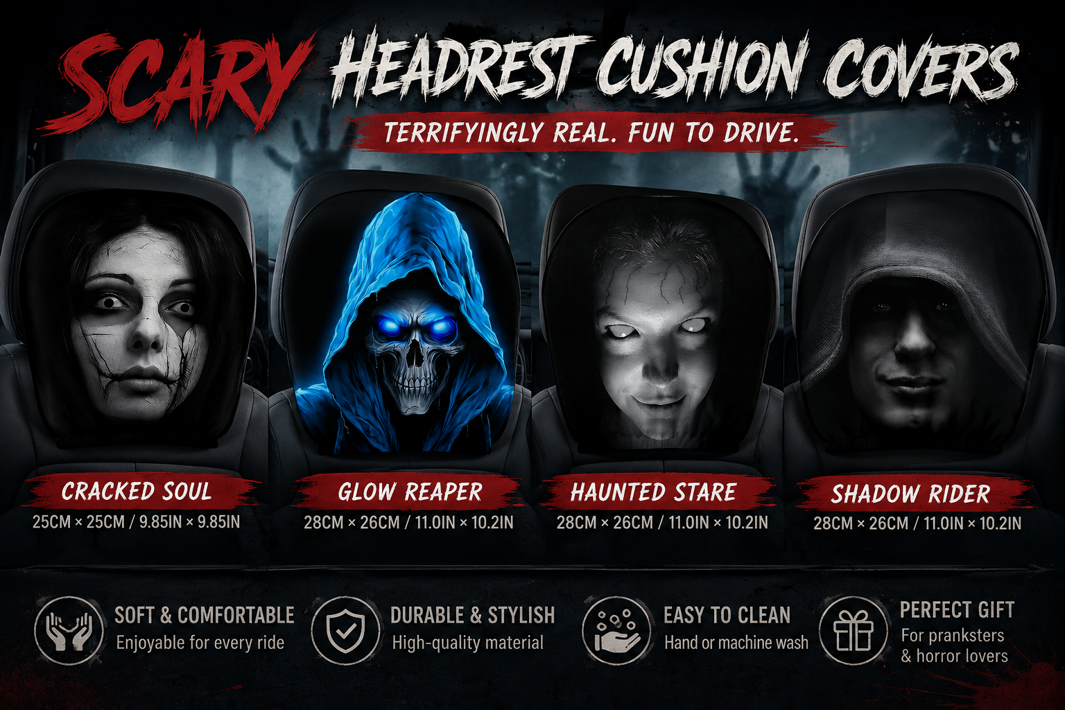 👻 Funny Cartoon Car Headrest Covers😆