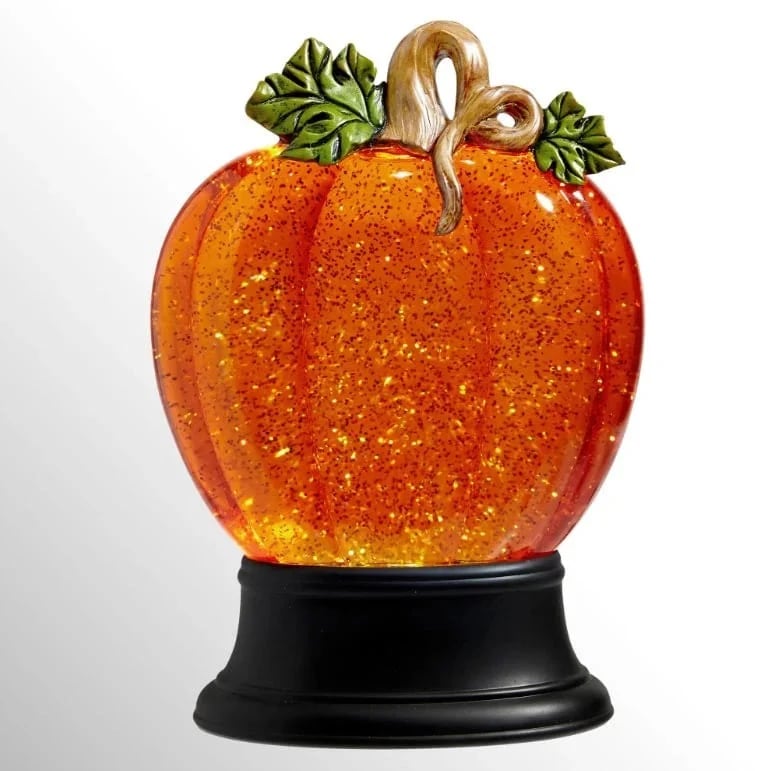 🎉Orange Fall Pumpkin Lighted Glitter Swirl Water Globe