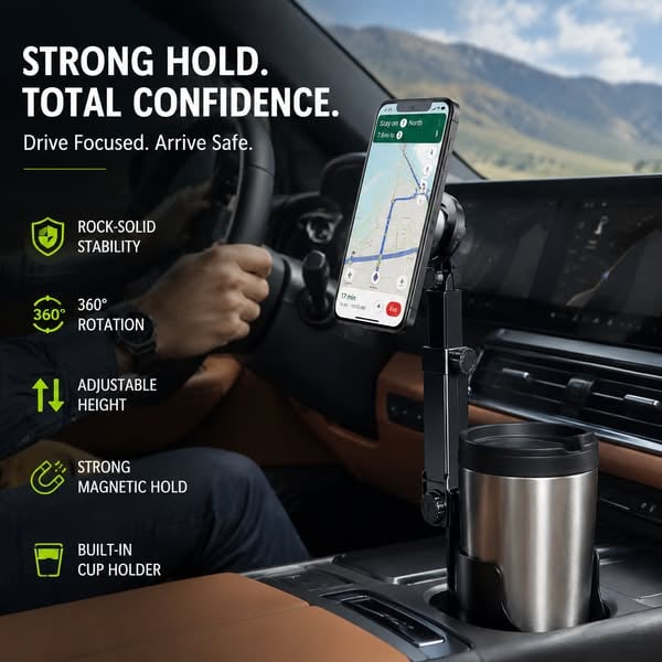 ⭐2026 New Arrival💥HOT SALE🥳🧲Car Cup Holder Phone Mount – 360° Adjustable, Strong N52 Magnet, One-Hand Operation, Fits All Phones, Stable Magnetic & Clamp Models for Safe Driving