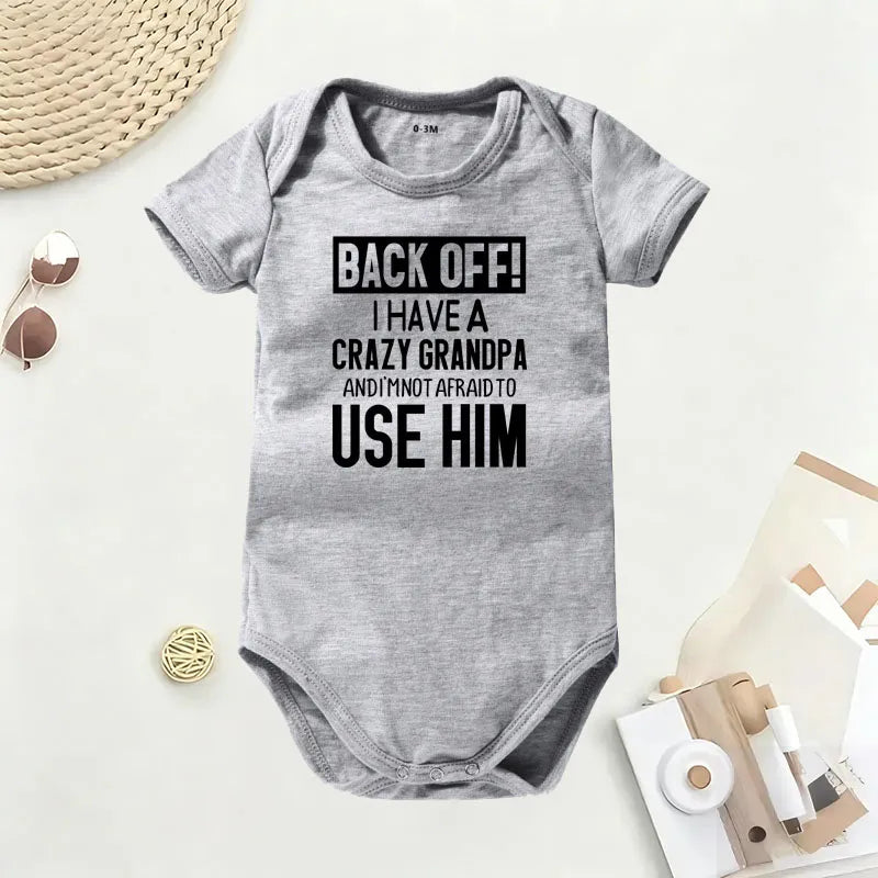 🔥Hot Sale🌟👶 "Back Off! I Have a Crazy Grandpa" Cute Cotton Baby Bodysuit