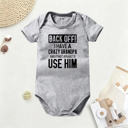🔥Hot Sale🌟👶 "Back Off! I Have a Crazy Grandpa" Cute Cotton Baby Bodysuit