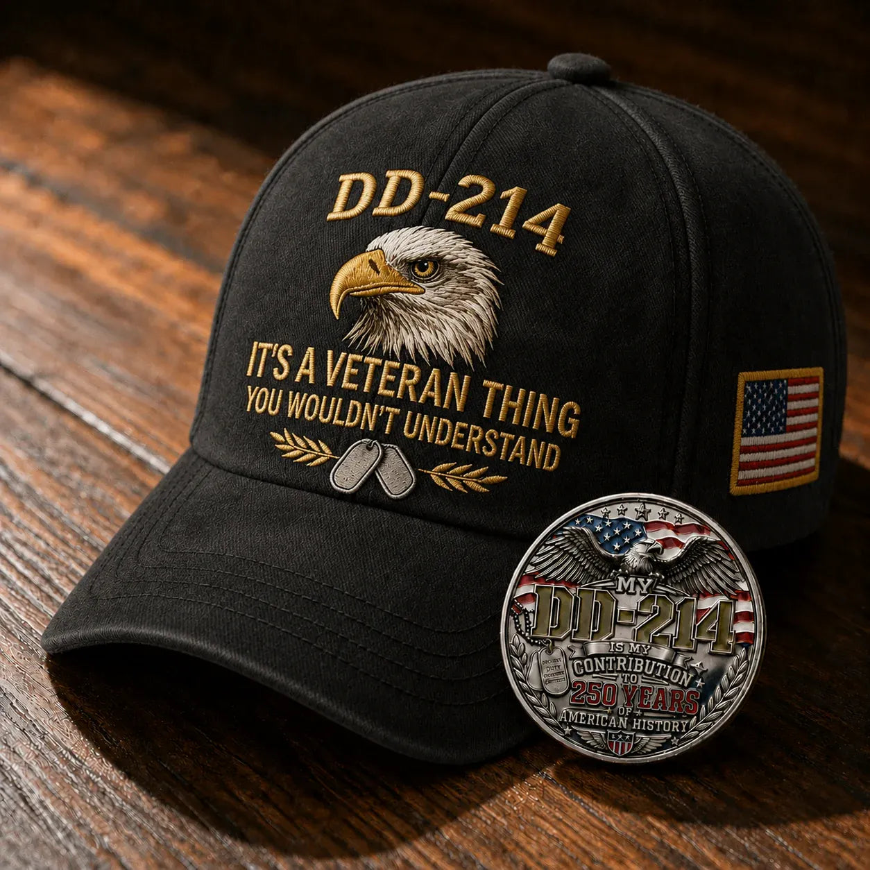 DD-214 Veteran 3D Embroidered Cap - “IT'S A VETERAN THING YOU WOULDN'T UNDERSTAND”🎁 Free Honor Coin With Every Cap Purchase